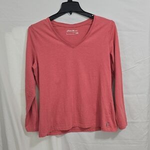 Eddie Bauer Women's XL Coral Long Sleeve V-Neck Tee